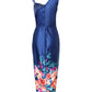 Floral Print Ruched High Slit Satin Dress