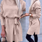 Mock Neck Tied Detail Slit Knit Sweater Dress