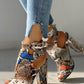 Snakeskin Ankle Buckled Chunky Heels