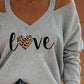 Letter Heart Print Cold Shoulder Casual Top