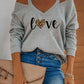 Letter Heart Print Cold Shoulder Casual Top