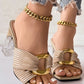 Ruched O Ring Decor Chunky Clear Heels Sandals