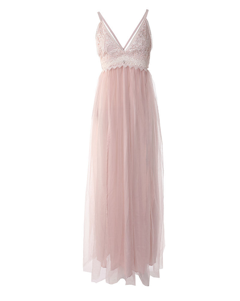 Crisscross Backless Crochet Lace Mesh Prom Dress