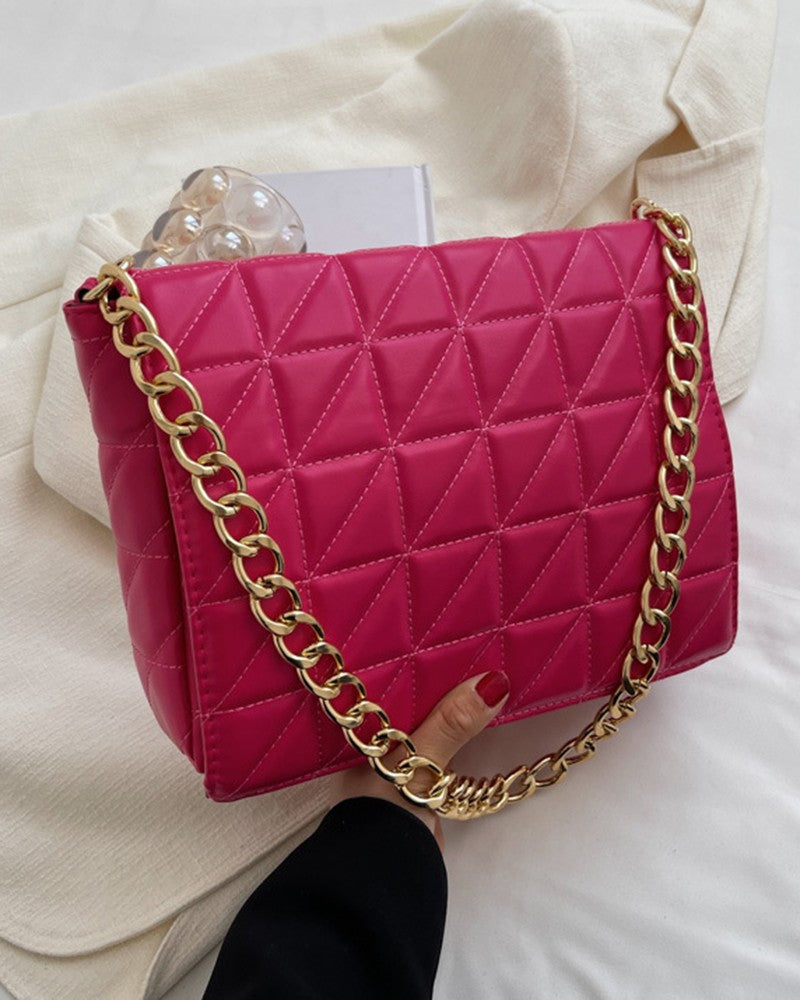 Flap Zipper Design Quilted Chain Strap Shoulder Bag