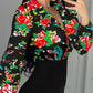 Floral Print Colorblock Lantern Sleeve Bodycon Dress