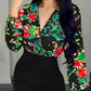 Floral Print Colorblock Lantern Sleeve Bodycon Dress