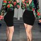 Floral Print Colorblock Lantern Sleeve Bodycon Dress