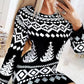 Christmas Fair Isle Pattern Print Long Sleeve Bodycon Dress