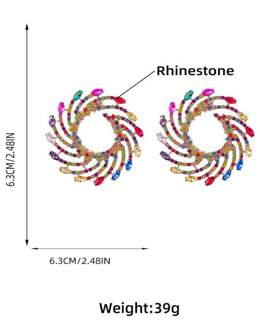 1Pair Rhinestone Floral Shape Personality Hoop Earrings Fashion Evening Jewelry