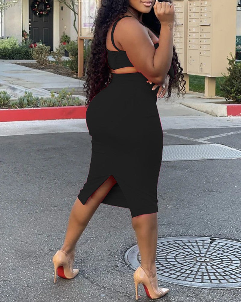 Bowknot Front Crop Top & Slit Maxi Skirt Set