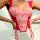 Floral Pattern Lace up Hanky Hem Corset Top