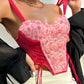 Floral Pattern Lace up Hanky Hem Corset Top