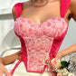 Floral Pattern Lace up Hanky Hem Corset Top