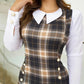 Colorblock Plaid Print Puff Sleeve Work Dress