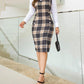 Colorblock Plaid Print Puff Sleeve Work Dress