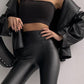 Split Hem PU Leather Skinny Pants