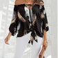 Feather Print Tied Detail Off Shoulder Top