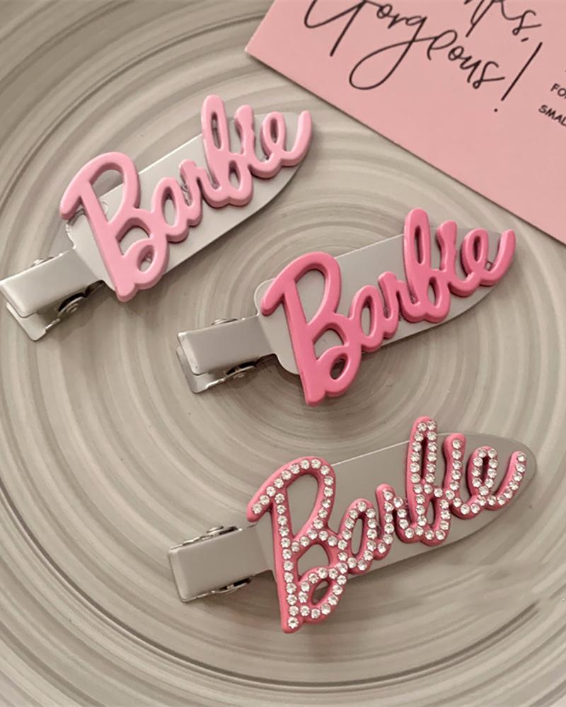 1pc Rhinestone Decor Barbie Letter Pattern Duckbilled Hair Clip