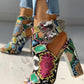 Snakeskin Ankle Buckled Chunky Heels