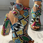 Snakeskin Ankle Buckled Chunky Heels