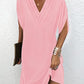Half Sleeve V Neck Ruched Casual Dress