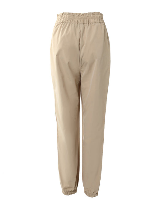 Zipper Button Pocket Design Shirring Detail Pants