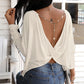 Chain Strap Twisted Backless Waffle Knit Top