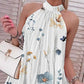 Floral Print Halter Casual Pleated Dress
