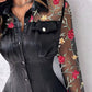 Floral Embroidery Mesh Patch Shirt Dress