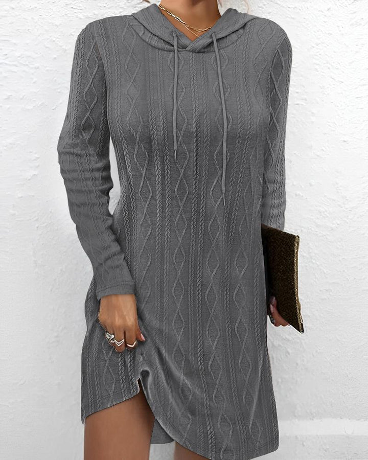 Hooded Cable Textured Casual Dress