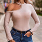 Contrast Lace Cold Shoulder Ribbed Top