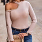 Contrast Lace Cold Shoulder Ribbed Top