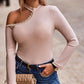 Contrast Lace Cold Shoulder Ribbed Top