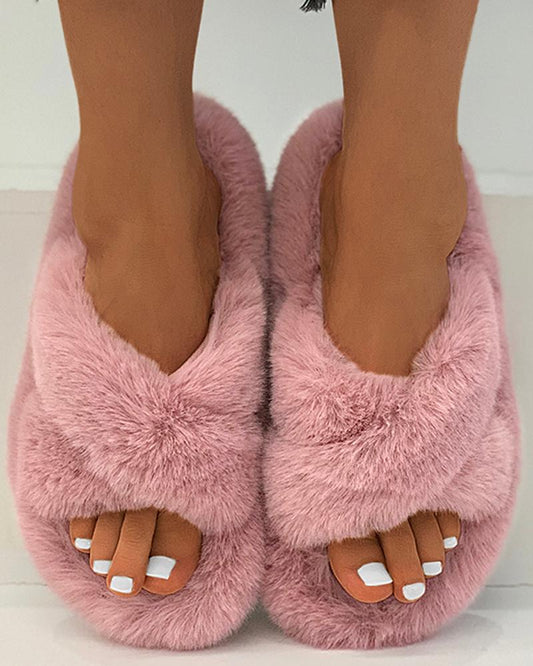 Bandage Peep Toe Fluffy Slippers