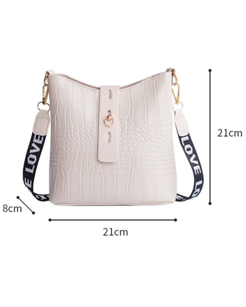 Crocodile Letter Tape Strap Crossbody Shoulder Bag