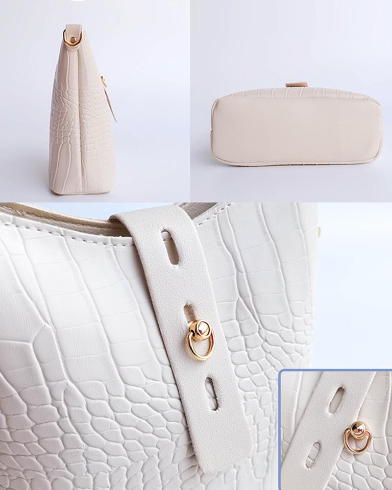 Crocodile Letter Tape Strap Crossbody Shoulder Bag