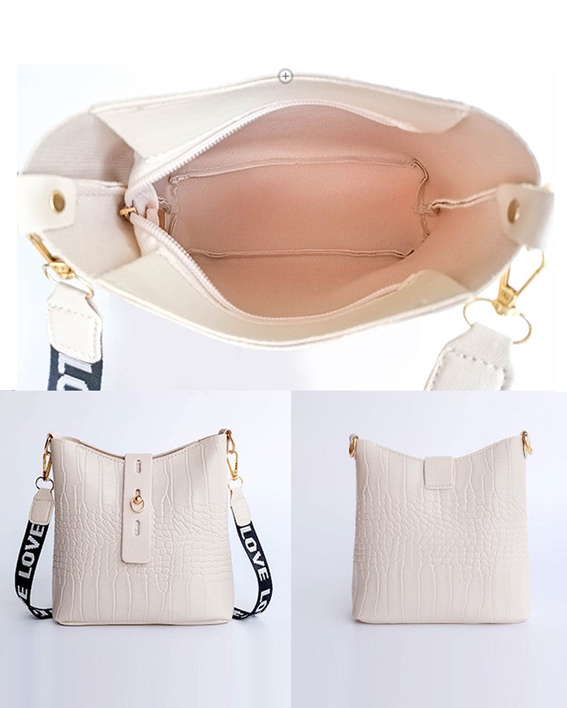 Crocodile Letter Tape Strap Crossbody Shoulder Bag