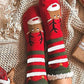 1Pair Christmas Elk Print Striped Fluffy Socks