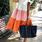 Colorblock Ruched Bell Sleeve Casual Dress