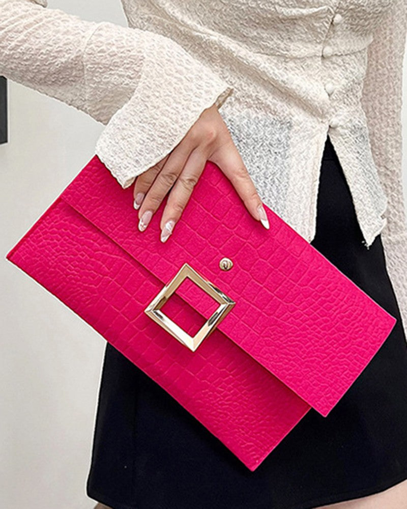 Crocodile Square Magnet Flap Clutch Bag