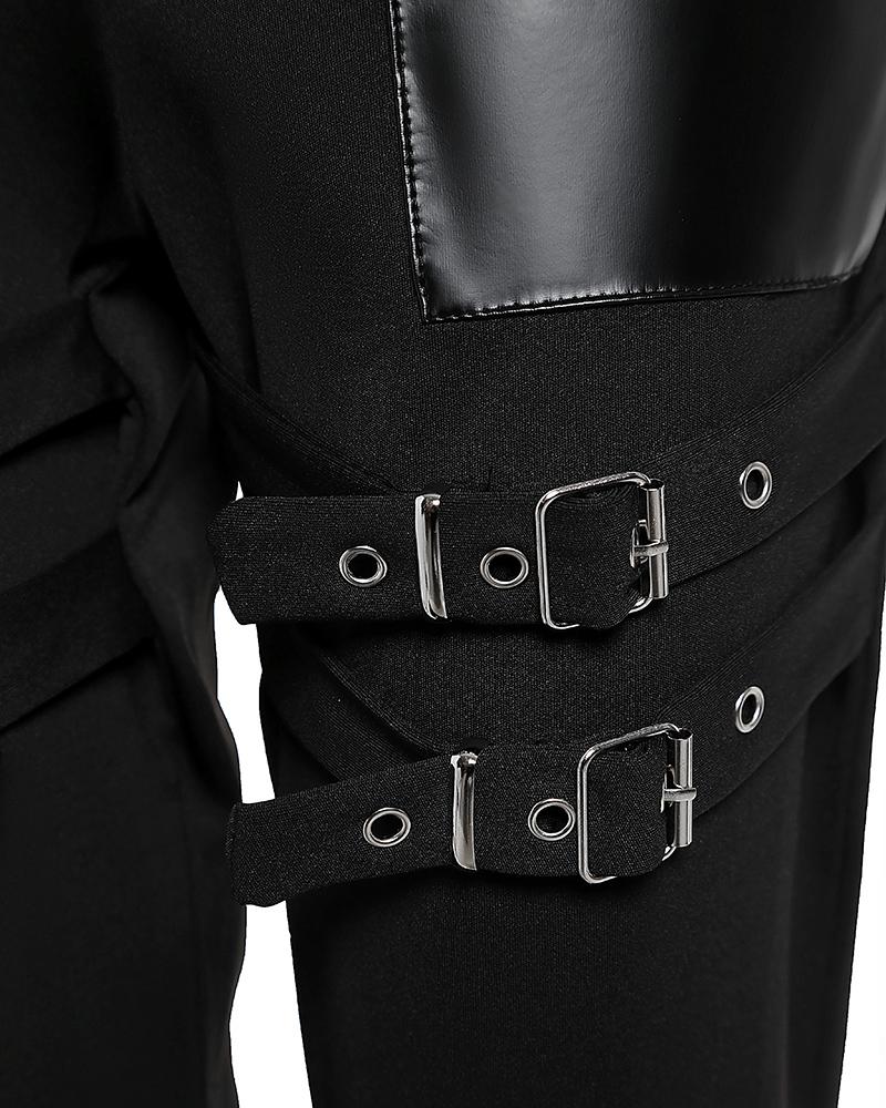 Eyelet Buckled High Waist Zipper Design Pants