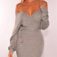 Cutout Backless Long Sleeve V Neck Bodycon Dress