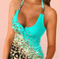 Contrast Leopard Print Notch Neck Buttoned Tank Top