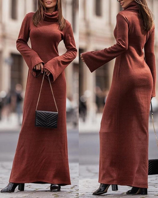 High Neck Bell Sleeve Maxi Dress