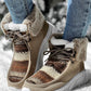 Colorblock Geometric Lace up Fuzzy Lined Ankle Boots