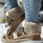 Colorblock Geometric Lace up Fuzzy Lined Ankle Boots