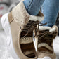 Colorblock Geometric Lace up Fuzzy Lined Ankle Boots