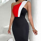 Colorblock One Shoulder Sleeveless Skinny Party Dress
