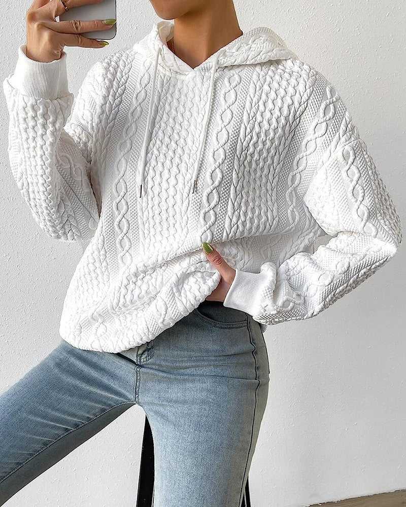 Cable Textured Hooded Sweatshirt