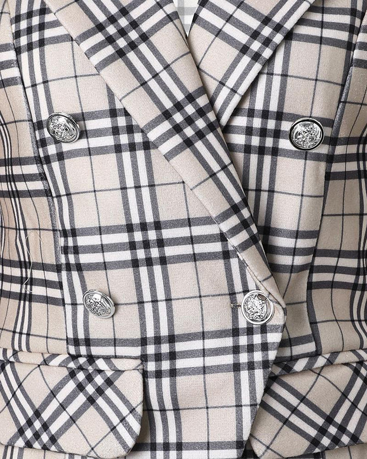 Plaid Print Long Sleeve Double Breasted Blazer